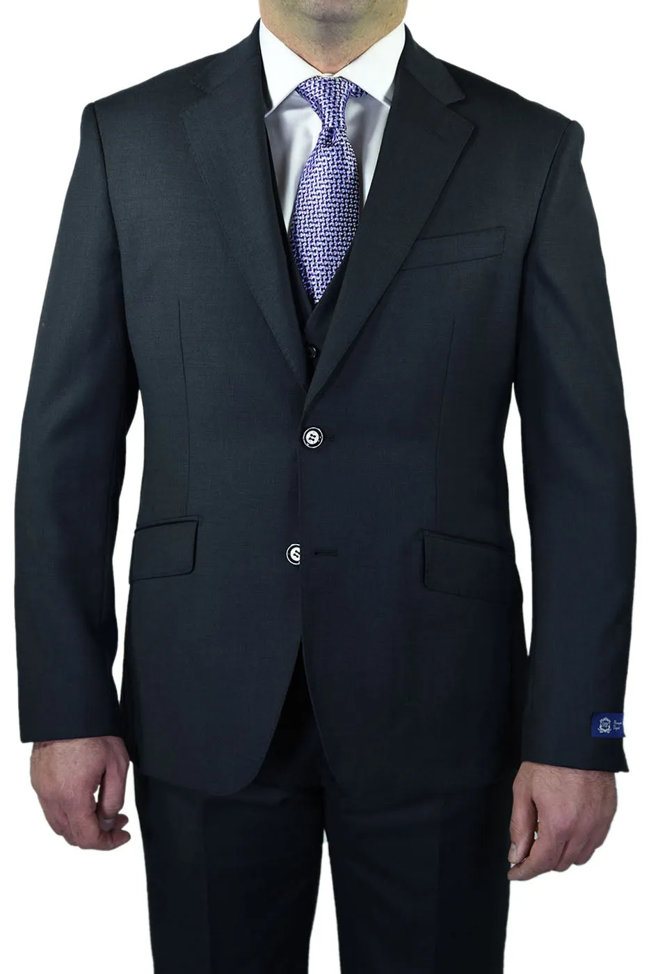 Berragamo "Elegant" Solid Charcoal 3-Piece Slim Fit Suit