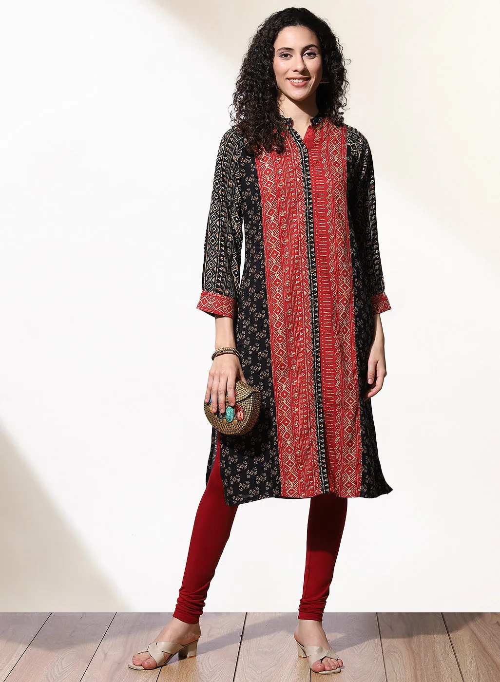 Black Foil-Printed Nargis Kurta