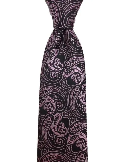 Black Men's Necktie with Pink Paisley Design