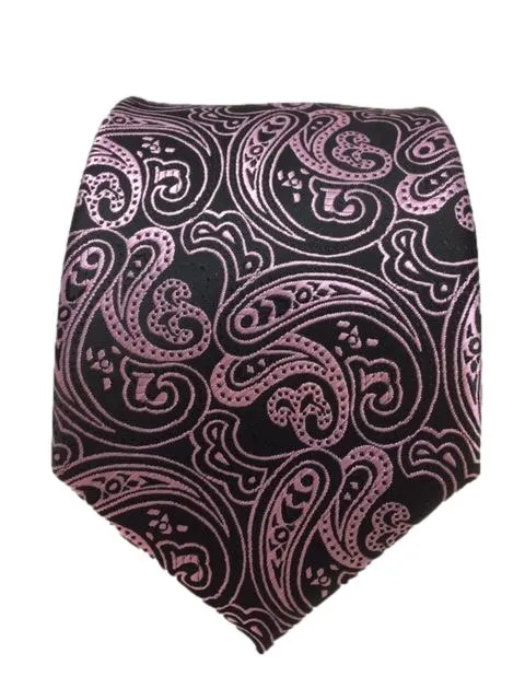 Black Men's Necktie with Pink Paisley Design