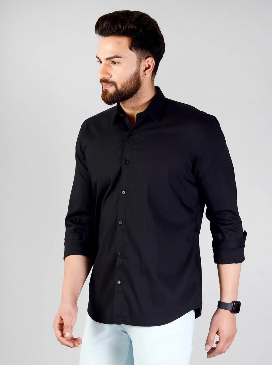 Black Solid Slim Fit Casual Shirt | JadeBlue