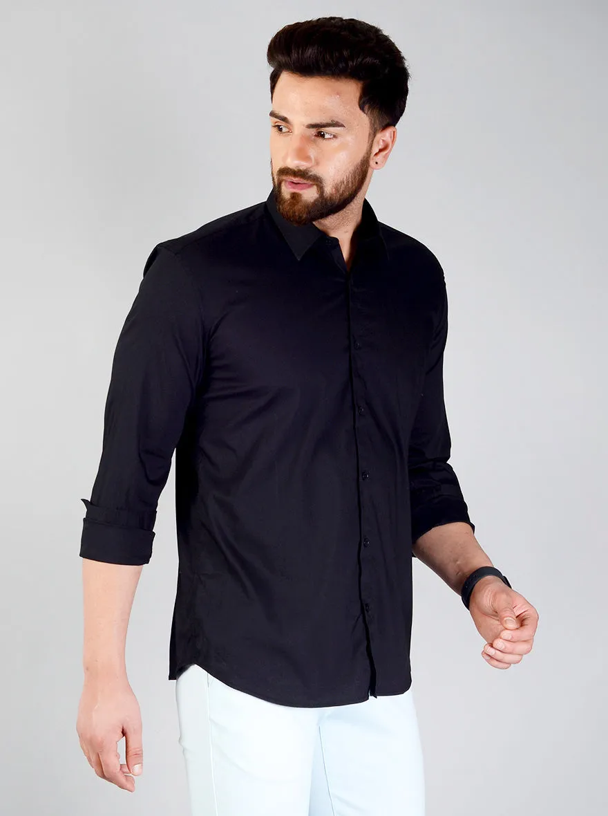 Black Solid Slim Fit Casual Shirt | JadeBlue