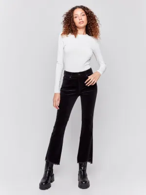 Bootcut Corduroy Pants With Asymmetrical Hem - Black