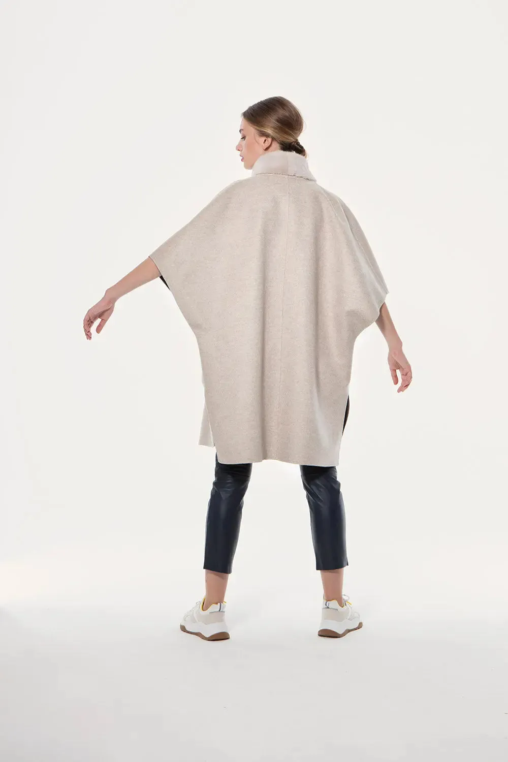 Cape with mink collar and pockets