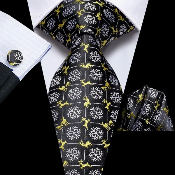 Classy Men Black Yellow Gold Winter Silk Tie