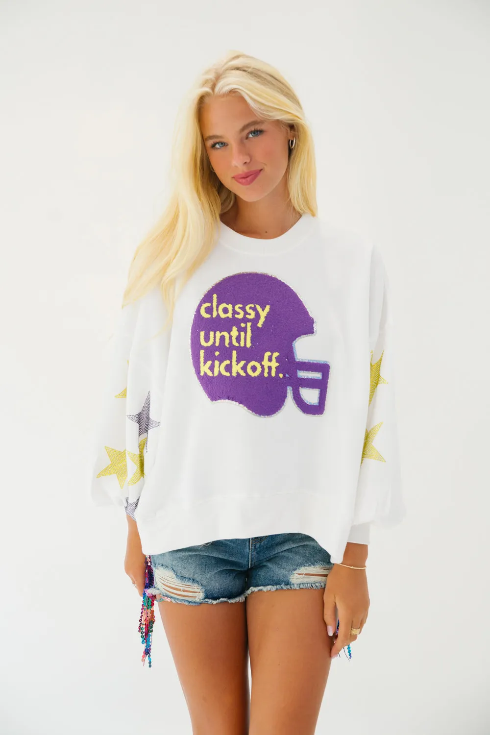 CLASSY UNTIL KICKOFF PURPLE HELMET PULLOVER