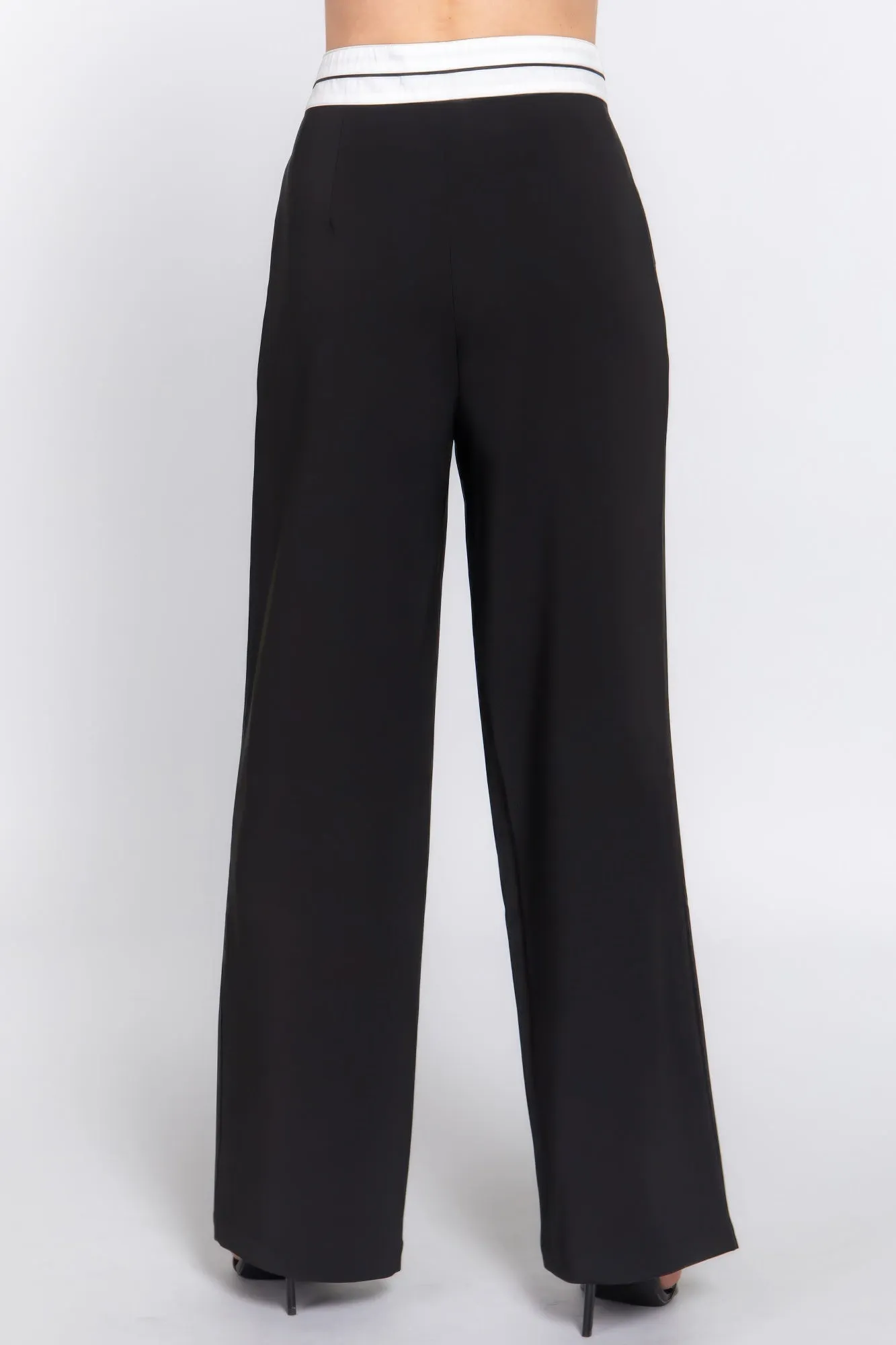 Contrast Waistband Straight Long Pants