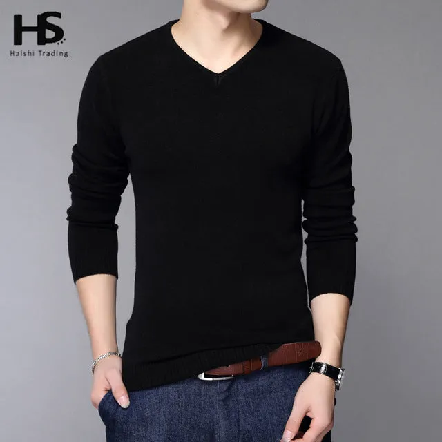 COODRONY Casual Slim Fit Sweater Men Classic Pure Black Pullover Men Solid Color V-Neck Pull Homme Cashmere Wool Sweaters Shirts