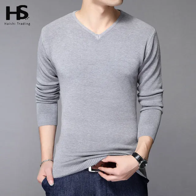 COODRONY Casual Slim Fit Sweater Men Classic Pure Black Pullover Men Solid Color V-Neck Pull Homme Cashmere Wool Sweaters Shirts