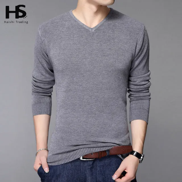 COODRONY Casual Slim Fit Sweater Men Classic Pure Black Pullover Men Solid Color V-Neck Pull Homme Cashmere Wool Sweaters Shirts