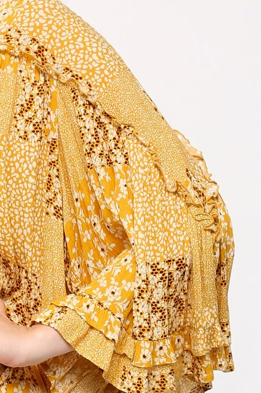 Golden Rayon Gauze Print Drop Down Dress