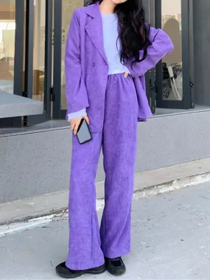 Graduation gift Autumn Purple Corduroy Women's Blazer Pantsuit Ladies Casual Jacket Wide Leg Pants Two-Piece Sets Female Business Trousers Suit