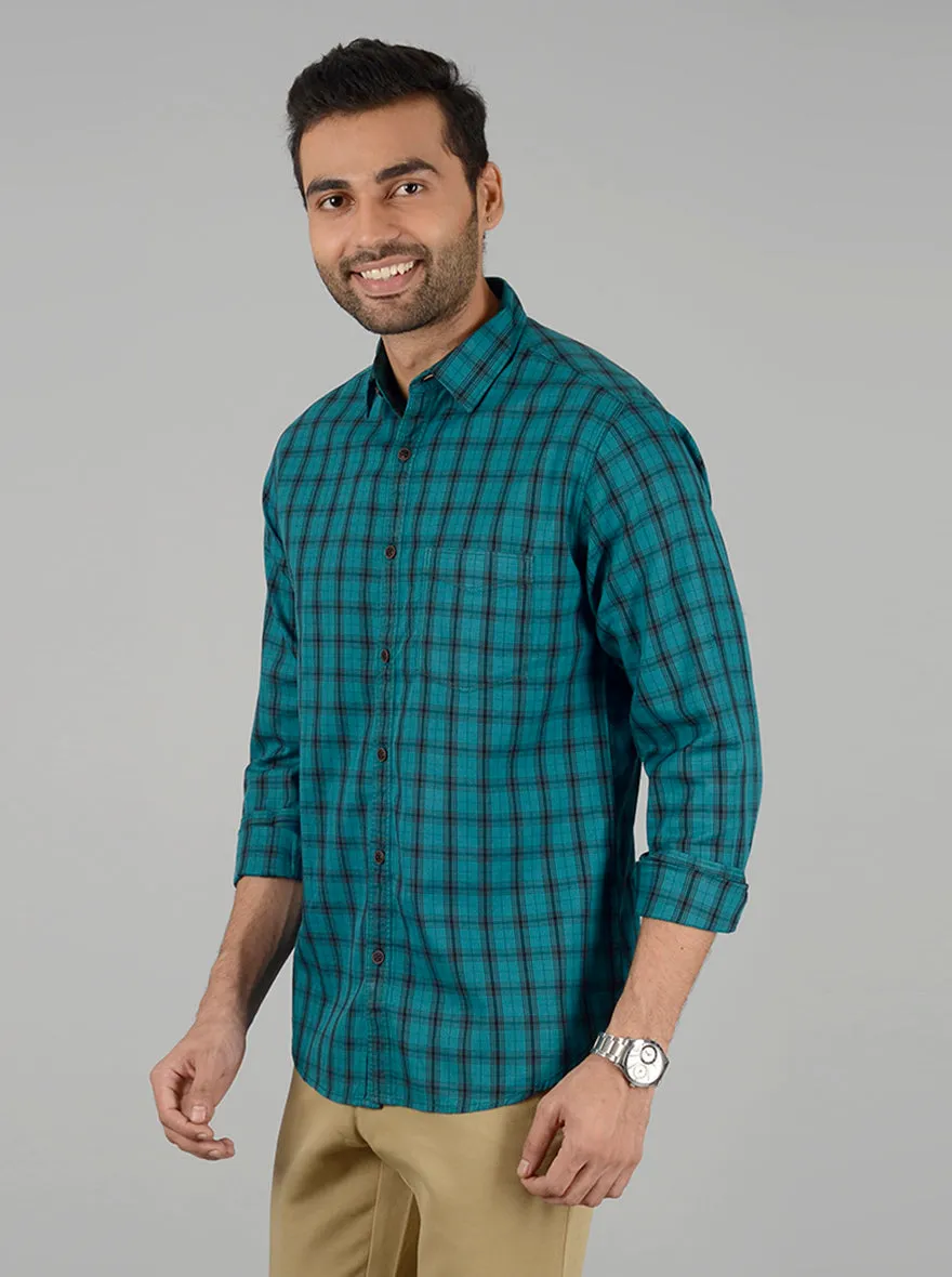 Grass Green Checked Slim Fit Casual Shirt | Greenfibre