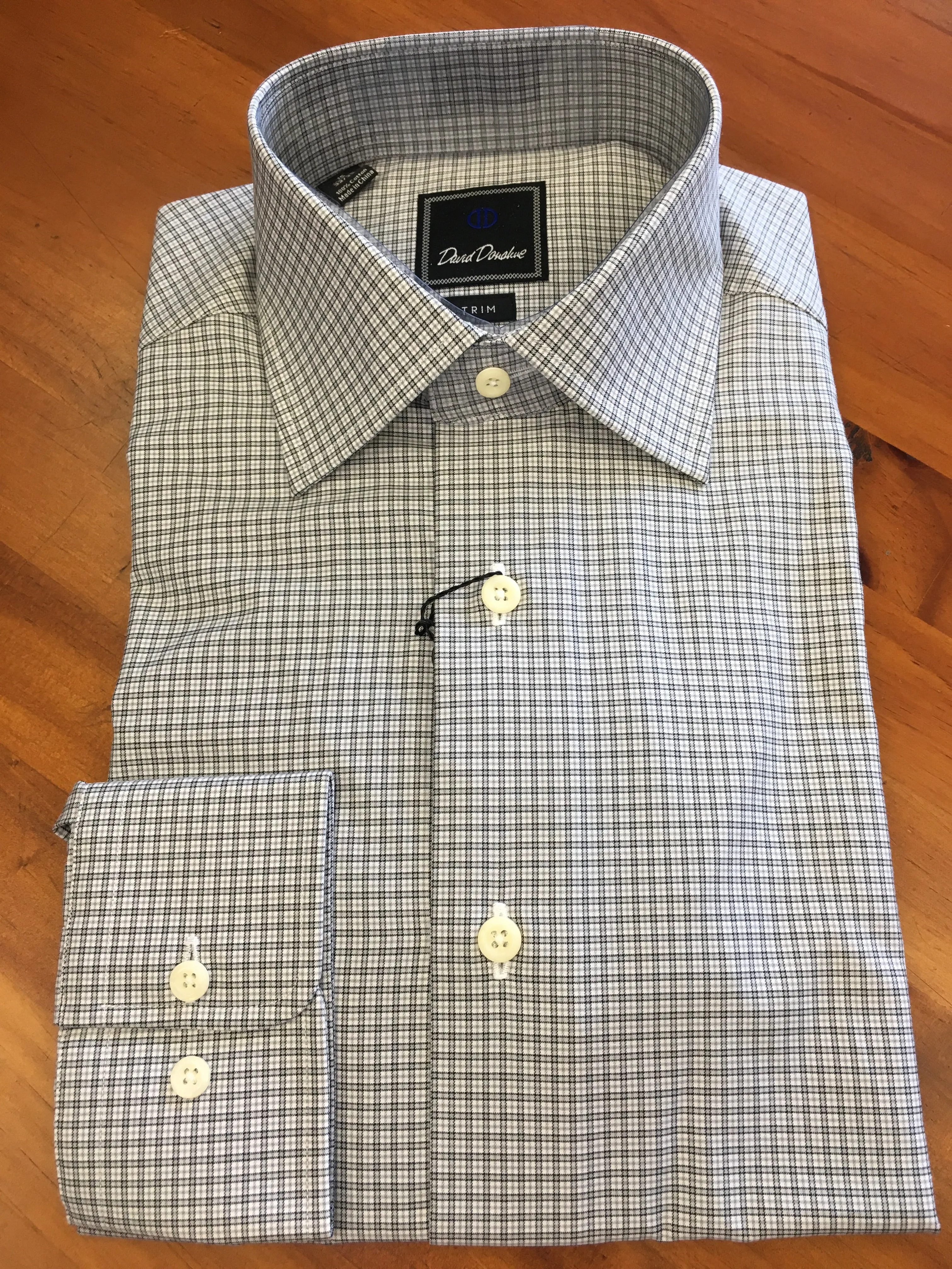 Grey Mirco Check Spread Collar Trim Fit