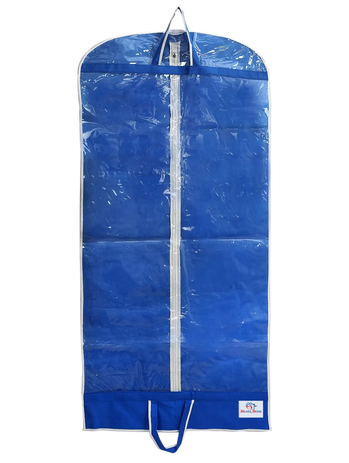 Heart Home Non Woven Foldable Long Tranasparent Garment Cover For for Sherwani, Coat, Kurti & More With Zipper- Pack of 12 (Blue)-47HH01273