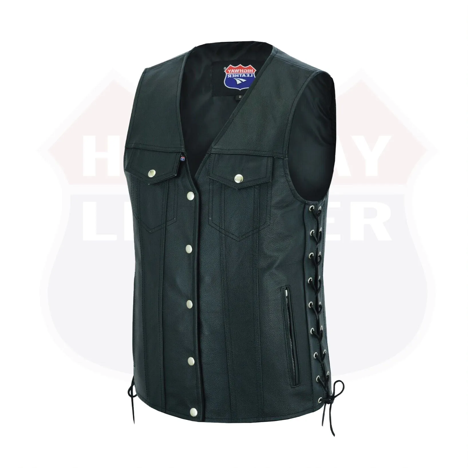 HL11360SPT Men Side Lace Leather Style Biker Motorcycle Leather Vest Gun Pockets Carry Arms