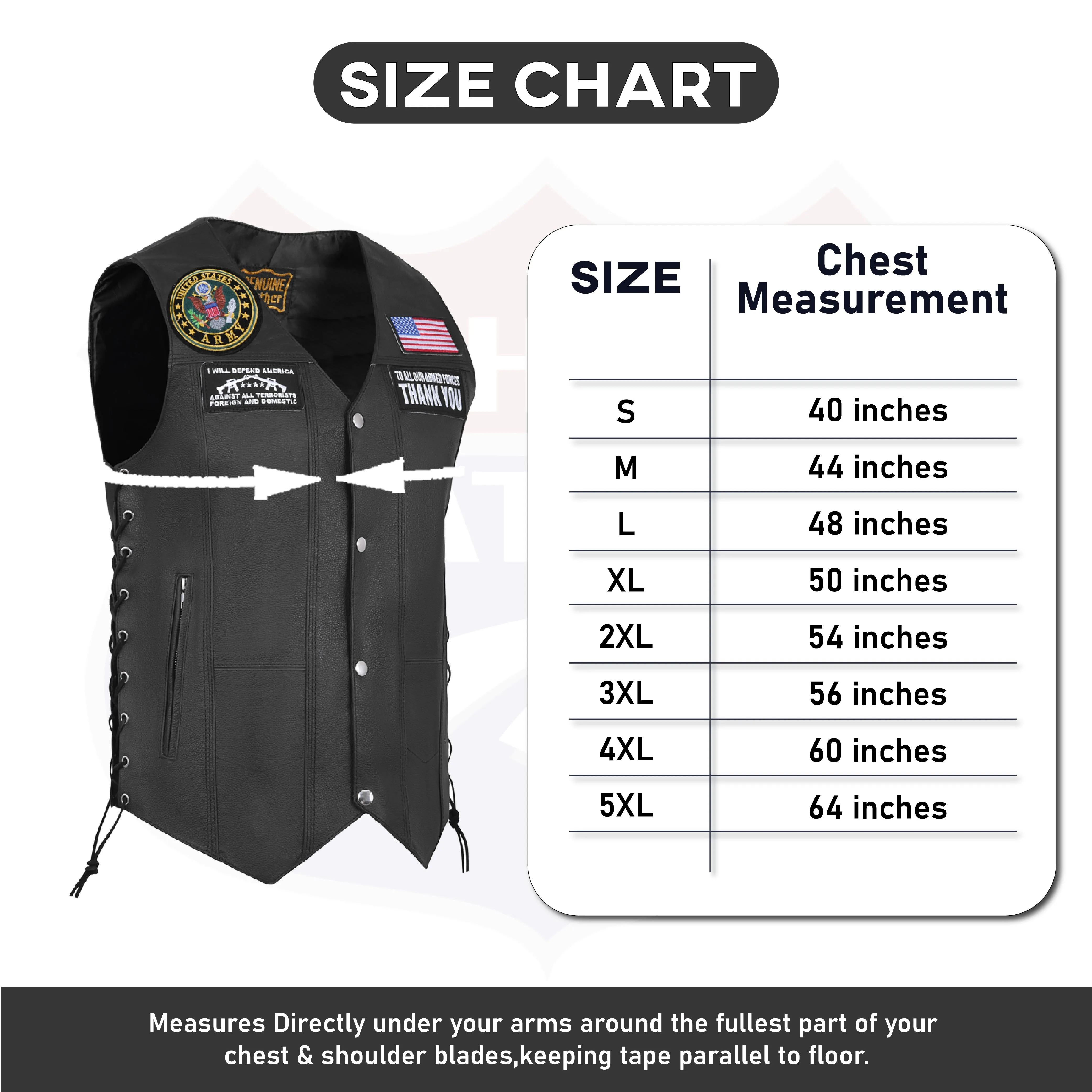 HL3540ARMY Black Men's Genuine Leather 10 Pockets Motorcycle Biker Vest ANARCHY Black SOA