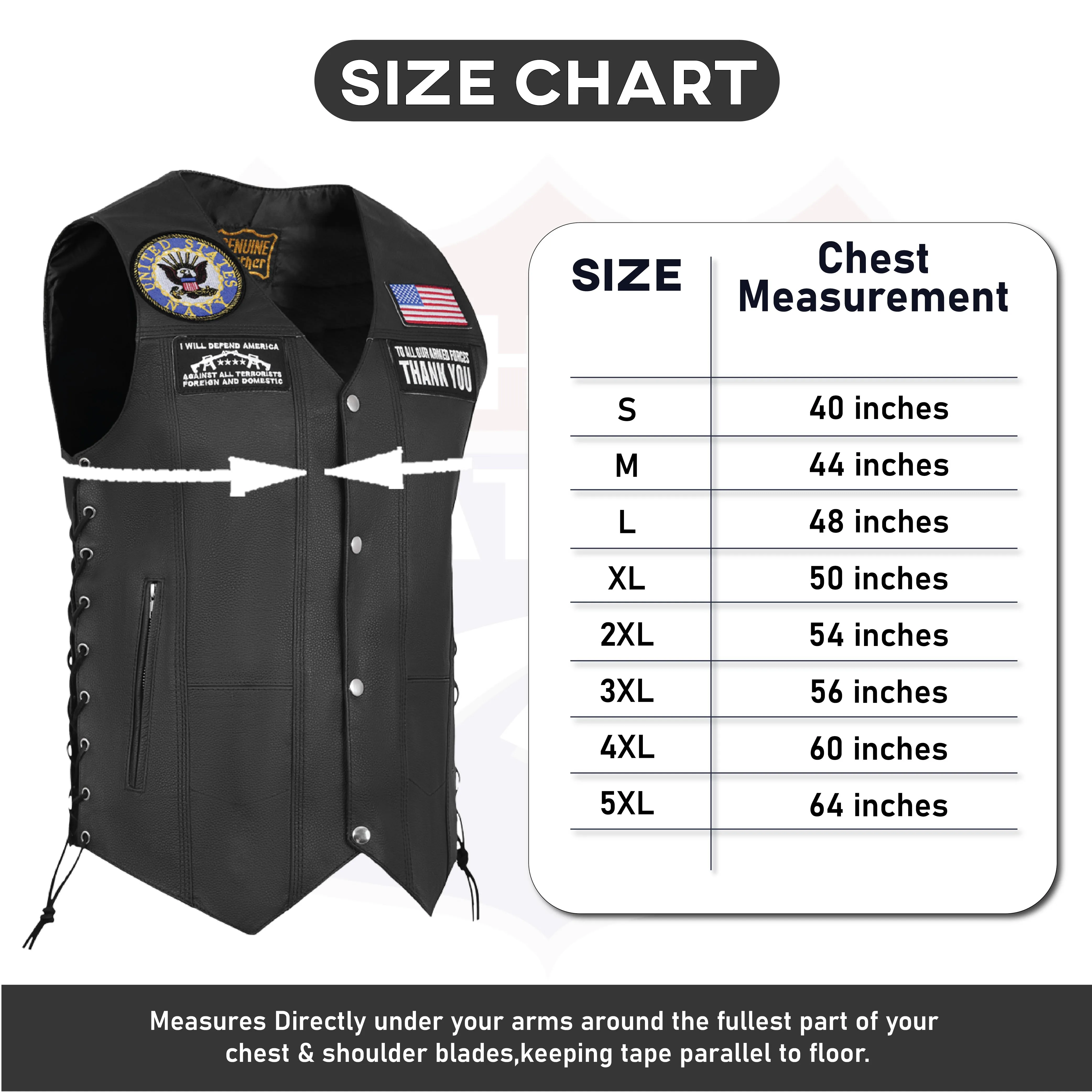 HL3540NAVY Black Men's Genuine Leather 10 Pockets Motorcycle Biker Vest ANARCHY Black SOA