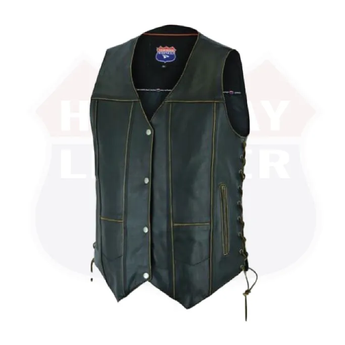 HL3540RUB-BRN Antique Brown Men's Leather Vest 10 Pockets Biker Real Cowhide