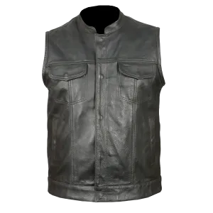 HMM914DB Vance Leather Distressed Brown Motorcycle Club Leather Vest