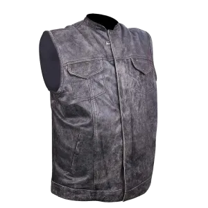 HMM914DG Distressed Gray Motorcycle Club Leather Vest