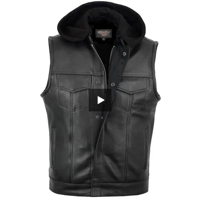 HMM914DG Distressed Gray Motorcycle Club Leather Vest