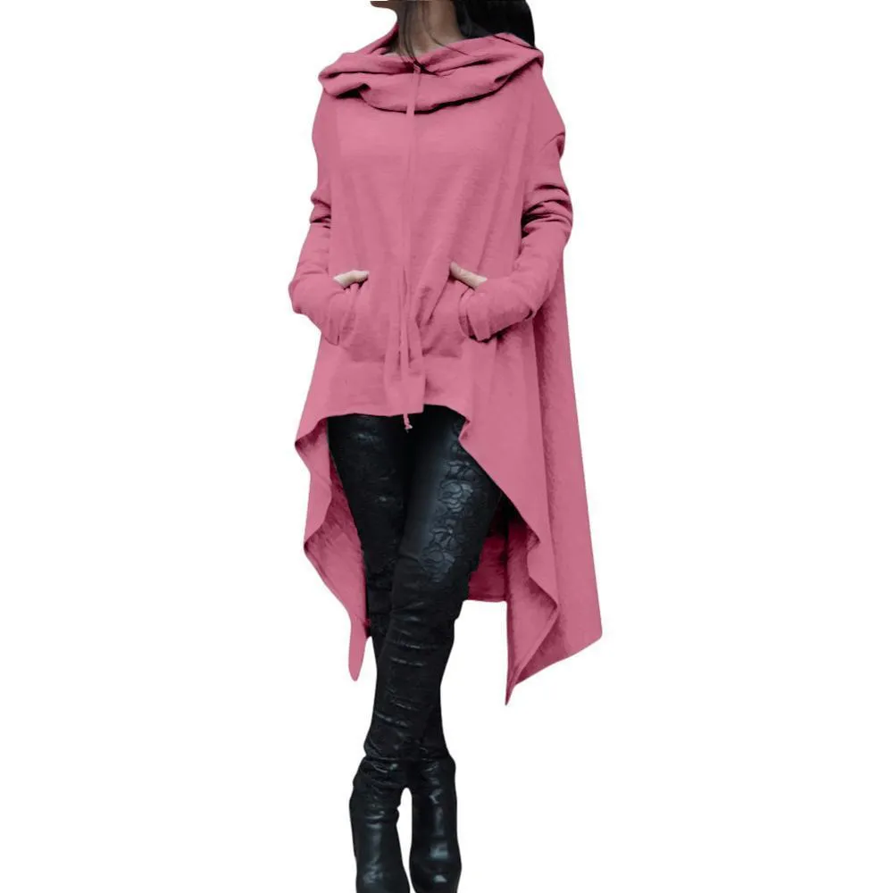 Irregular Draw Cord Coat Loose Long Sleeve