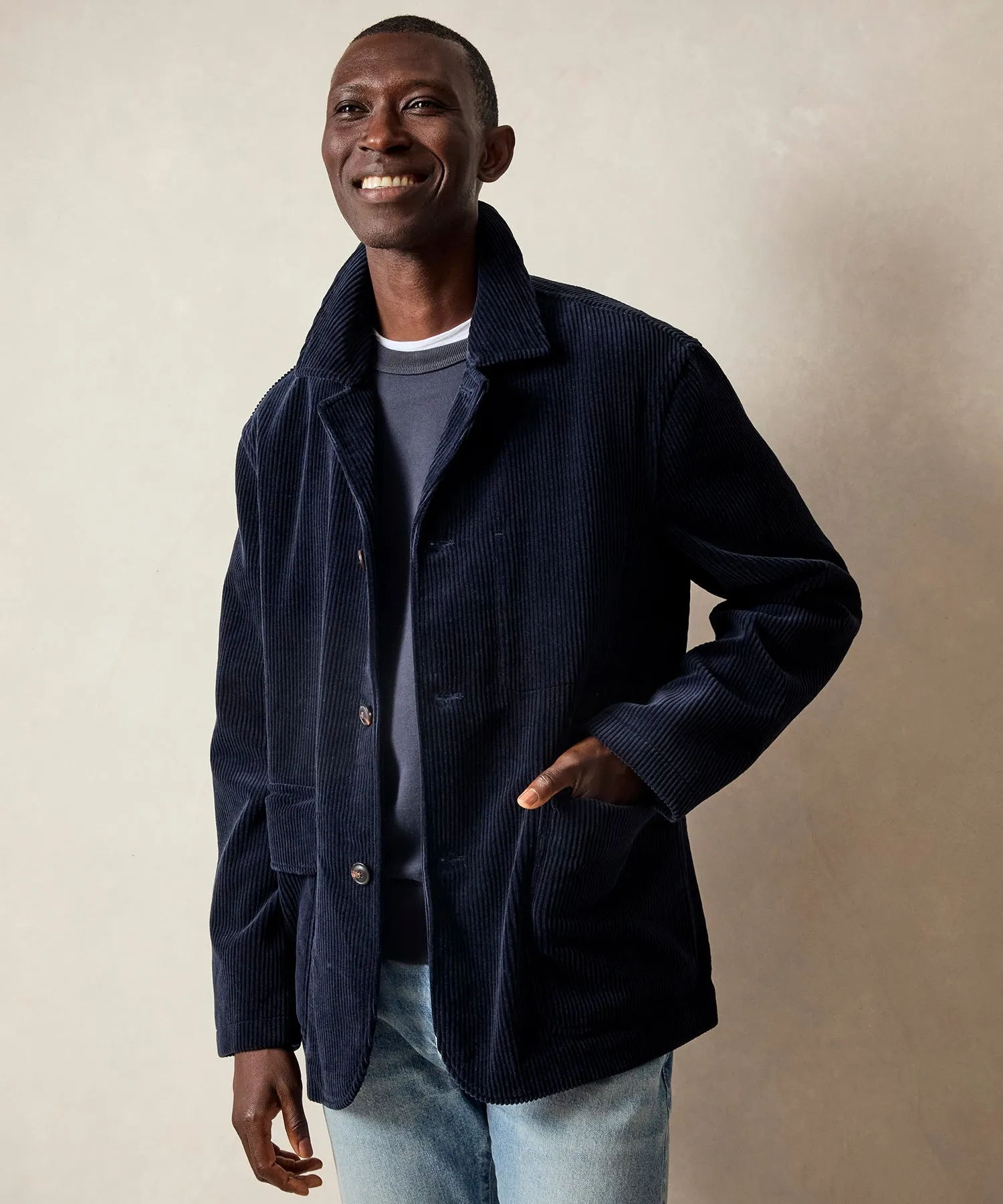 Italian Corduroy Walking Jacket in Navy