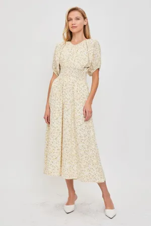 Ivory/Yellow Modest Smocked Floral Dress