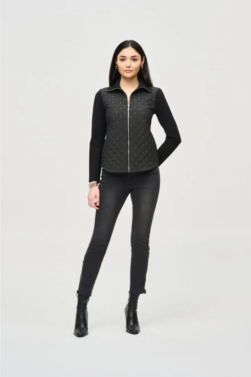 Joseph Ribkoff Black Sequined Quilted Zip Front Jacket 243213