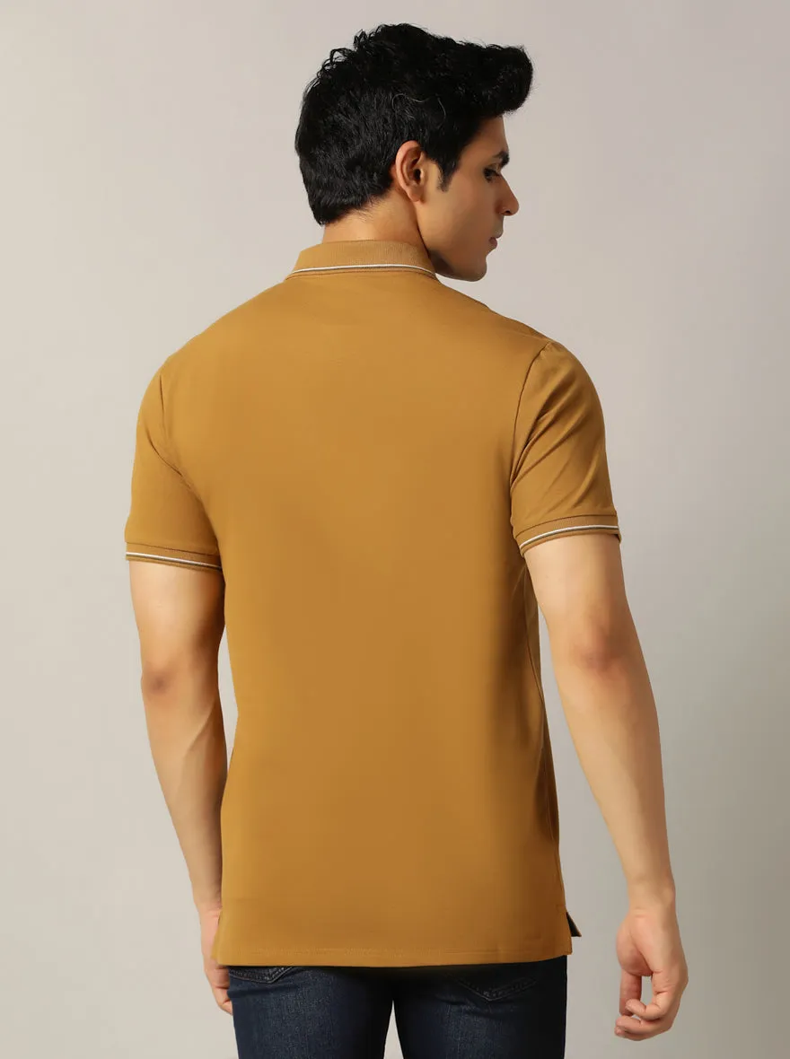 Khaki Solid Slim Fit Polo T-Shirt | JadeBlue