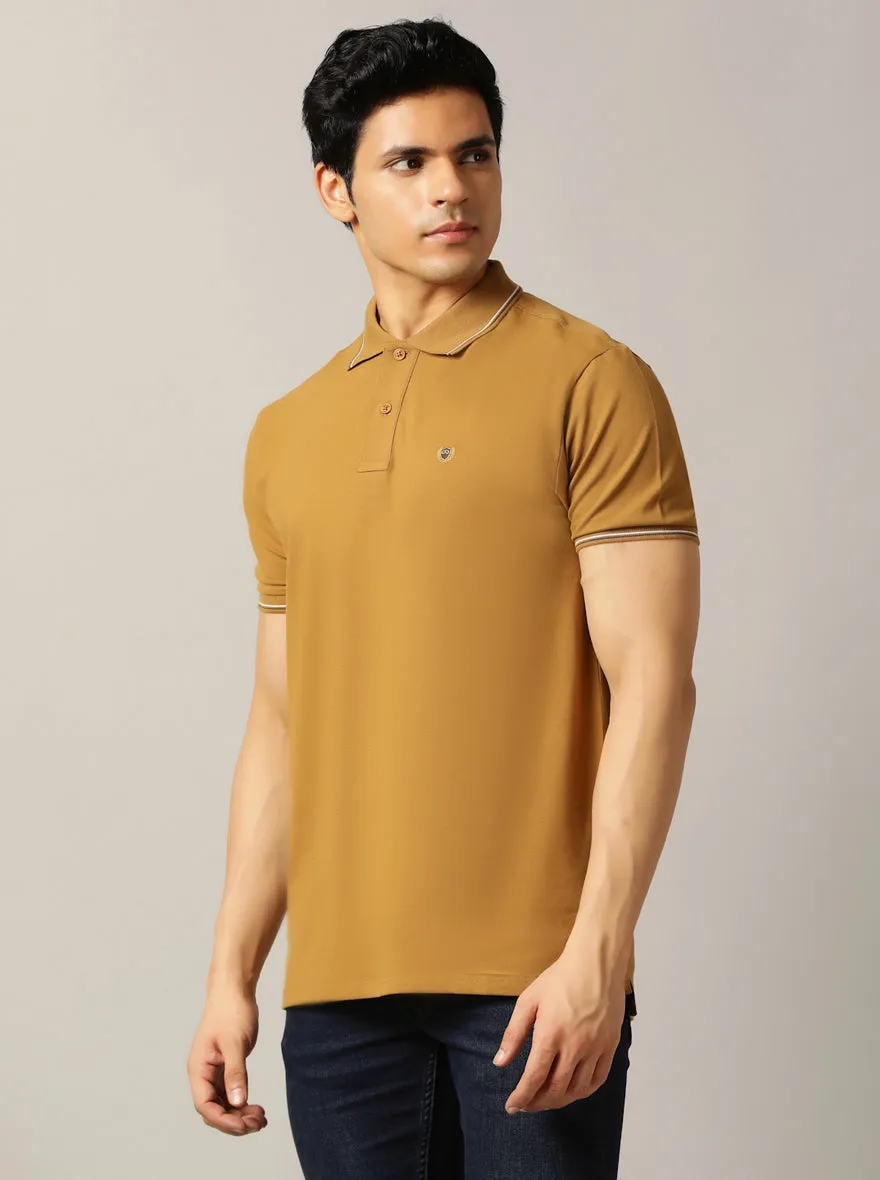 Khaki Solid Slim Fit Polo T-Shirt | JadeBlue