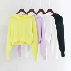 Knitted Long-Sleeve Crop Hoodie