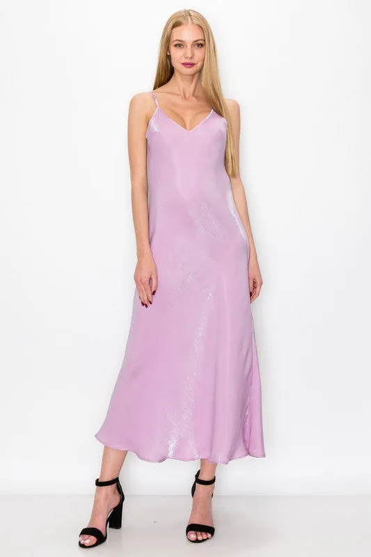 Light Purple V Neckline Iridescent Nude Slip Dress