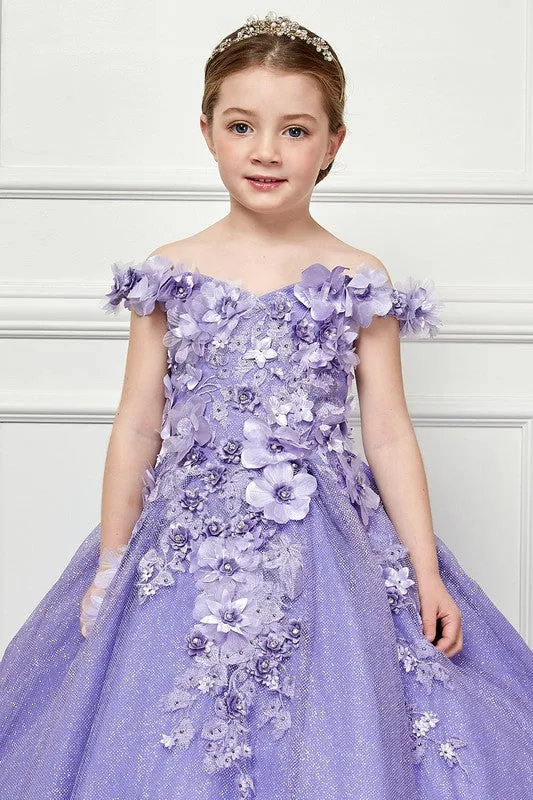 Lilac 3D Floral Off Shoulder Mini Quince Dress with Cape