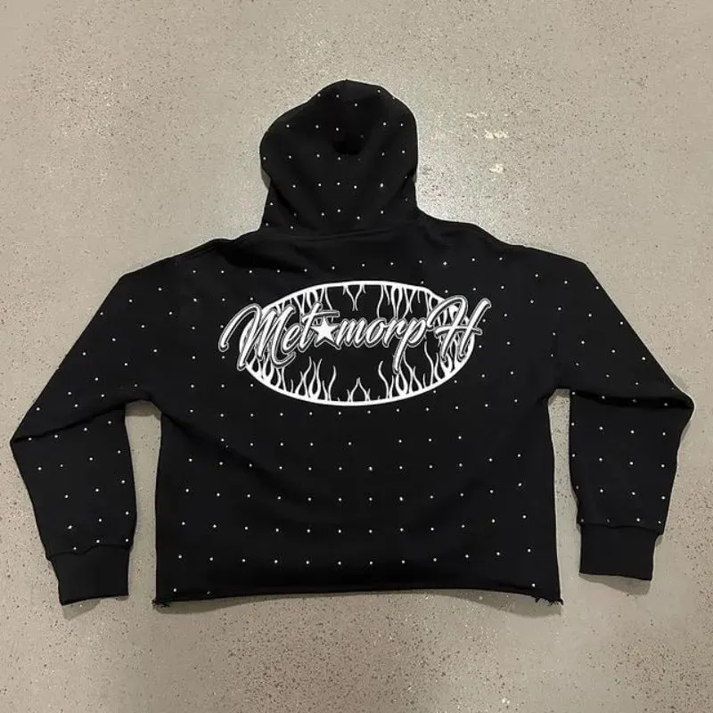 LovelyRLovely Men's Rhinestone Gothic Black Pullover Hoodies