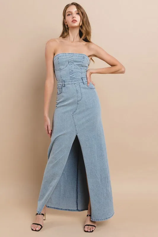 Lt Denim Tube Denim Maxi Dress