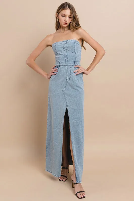 Lt Denim Tube Denim Maxi Dress