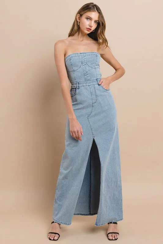 Lt Denim Tube Denim Maxi Dress