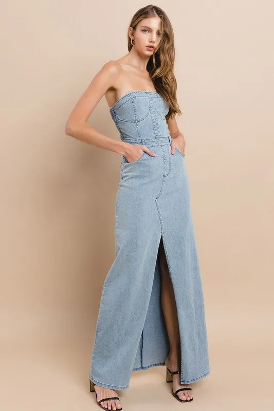 Lt Denim Tube Denim Maxi Dress