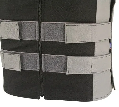 Made in USA Leather & Cordura Zippered Motorcycle Vest Gray & Black