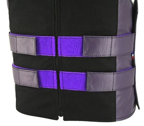 Made in USA Leather & Cordura Zippered Motorcycle Vest Purple & Black