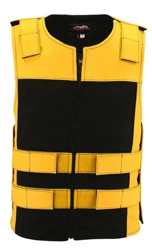 Made in USA Leather & Cordura Zippered Motorcycle Vest Yellow & Black