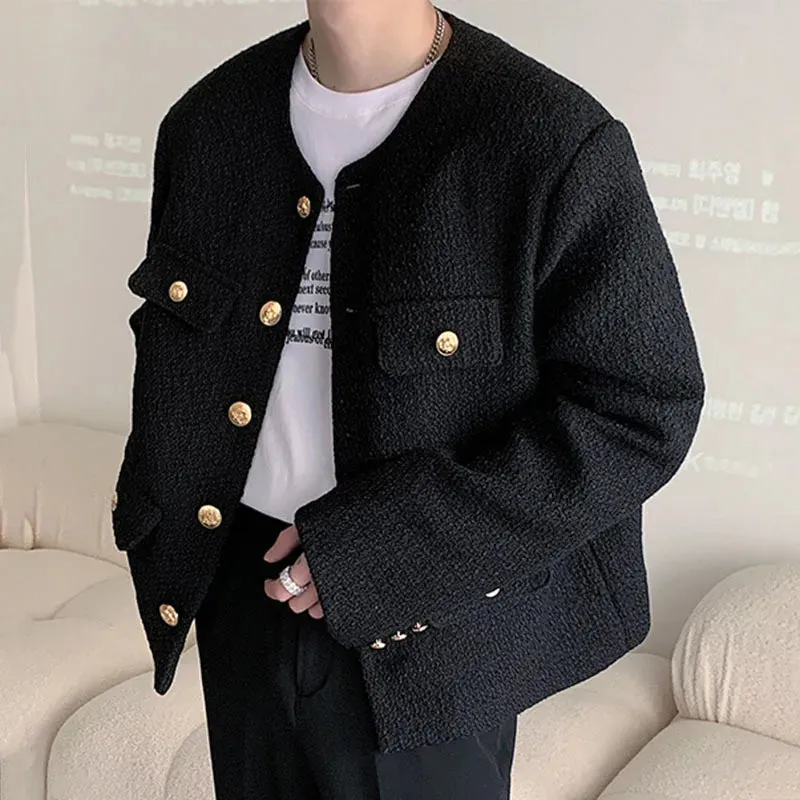 Men Jackets Casual Round Collar Solid Color Pockets Male Short Coats Korean Trendy Men's Clothing Spring 9C4865