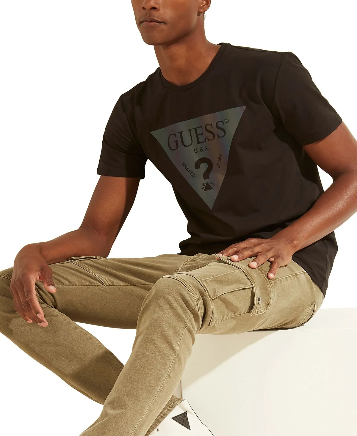 Men's color shades GUESS logo T-shirt, black