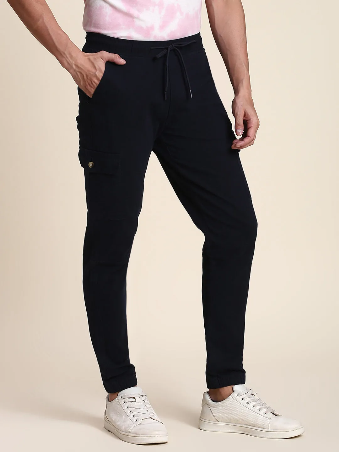 Men's Navy Cargo Jogger Comfortable Bottomwear With Smart Casual Look