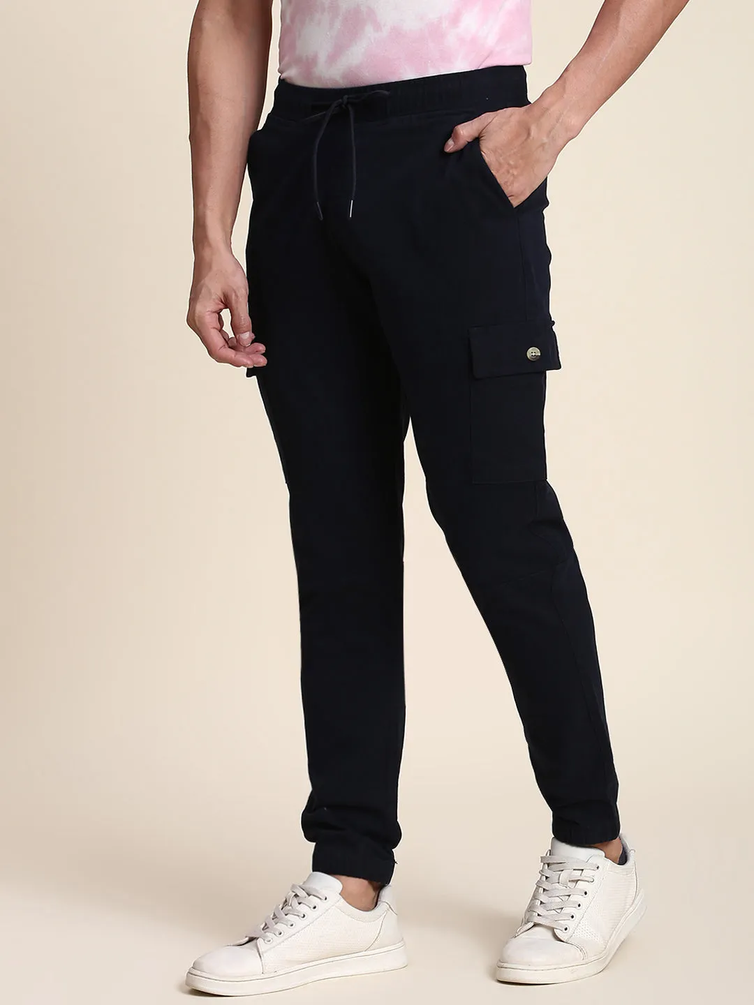 Men's Navy Cargo Jogger Comfortable Bottomwear With Smart Casual Look