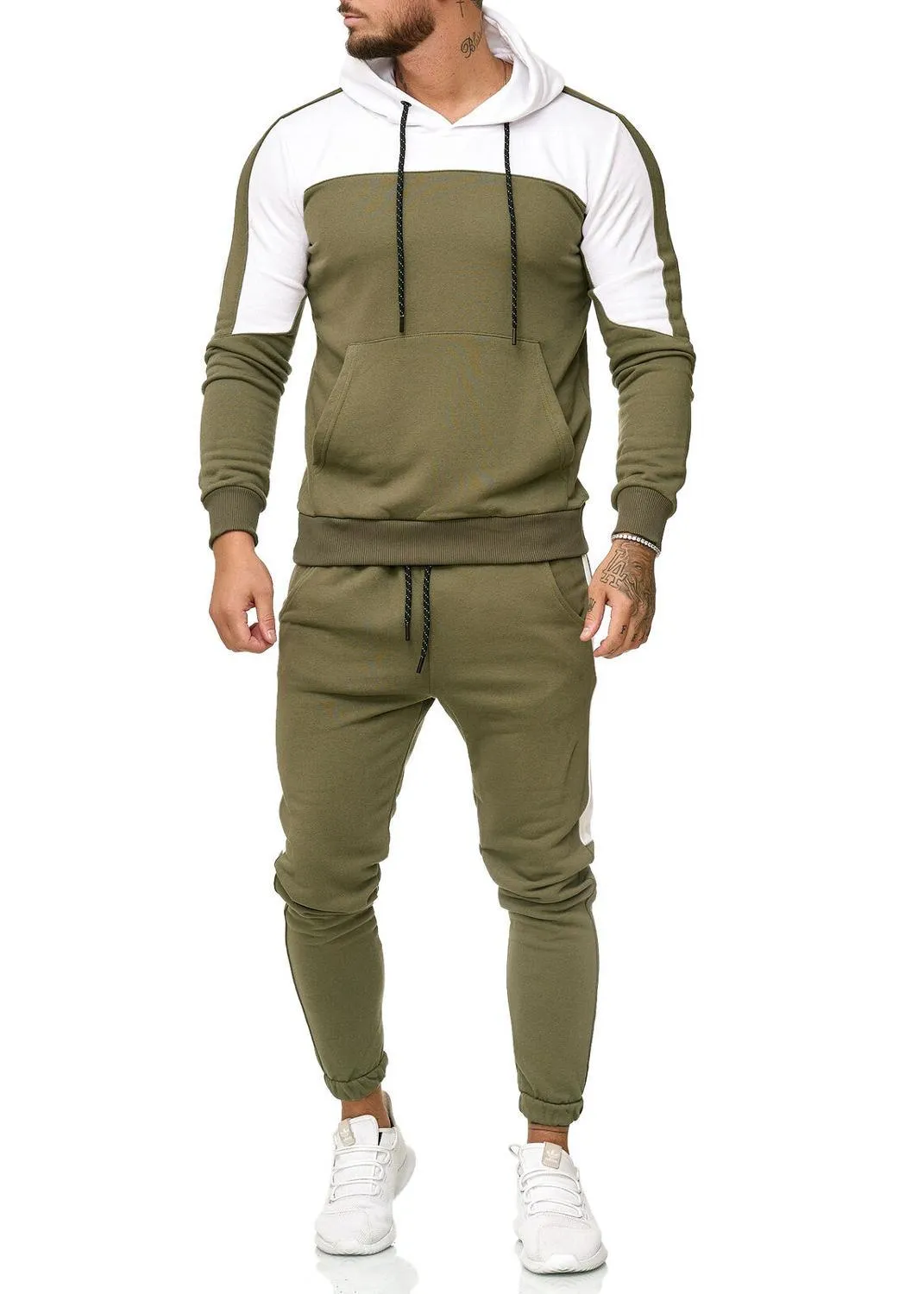 Men's Tracksuit Jogging Suit - Side Stripe Hoodies Set - Work Out Clothes Jogger Set Gym Clothing (TM9)(F101)