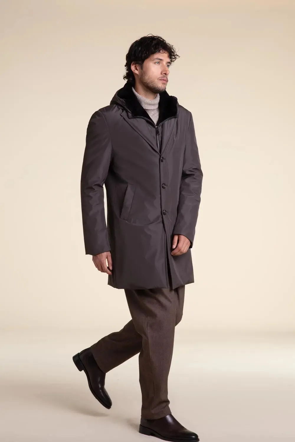 Mens winter parka with fur hood