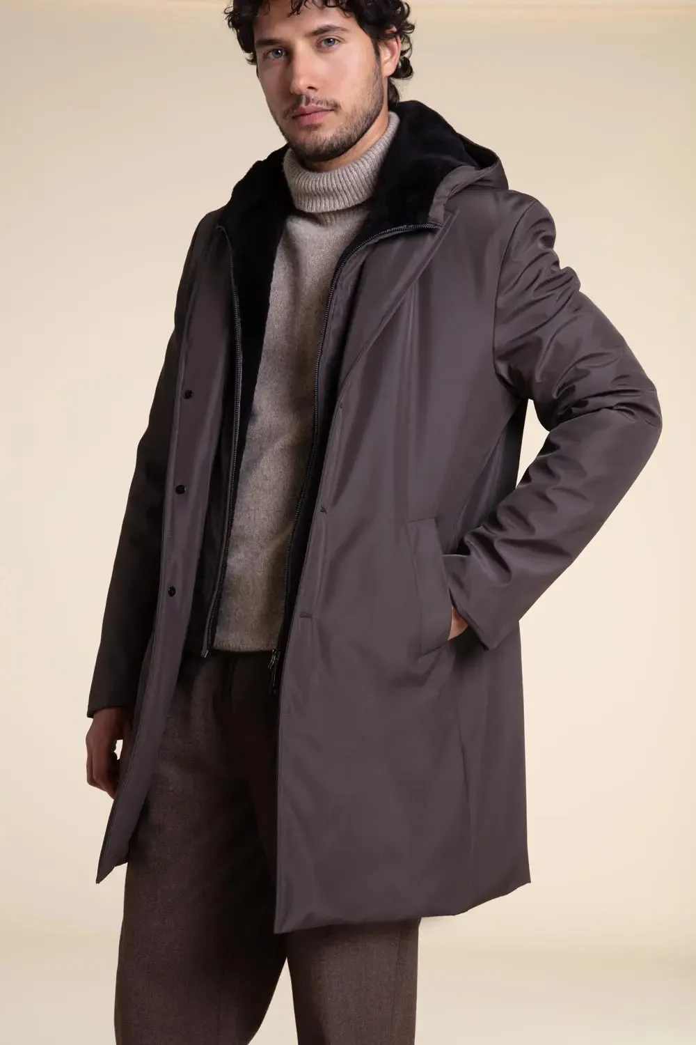 Mens winter parka with fur hood